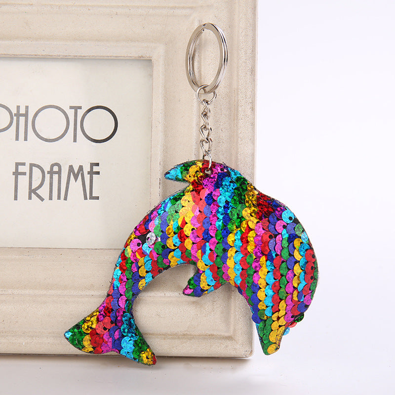 Wholesale Sea Life Sequined Dolphin Metal Keychains